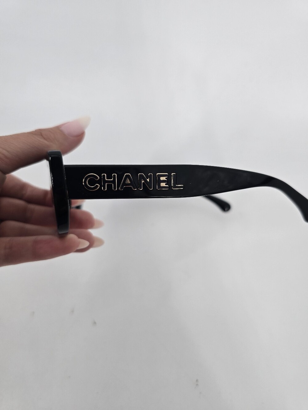 Chanel Black Acetate Rectangle Women's Sunglasses 5559 c.622/S4 Spellout Logo - Picture 3 of 10